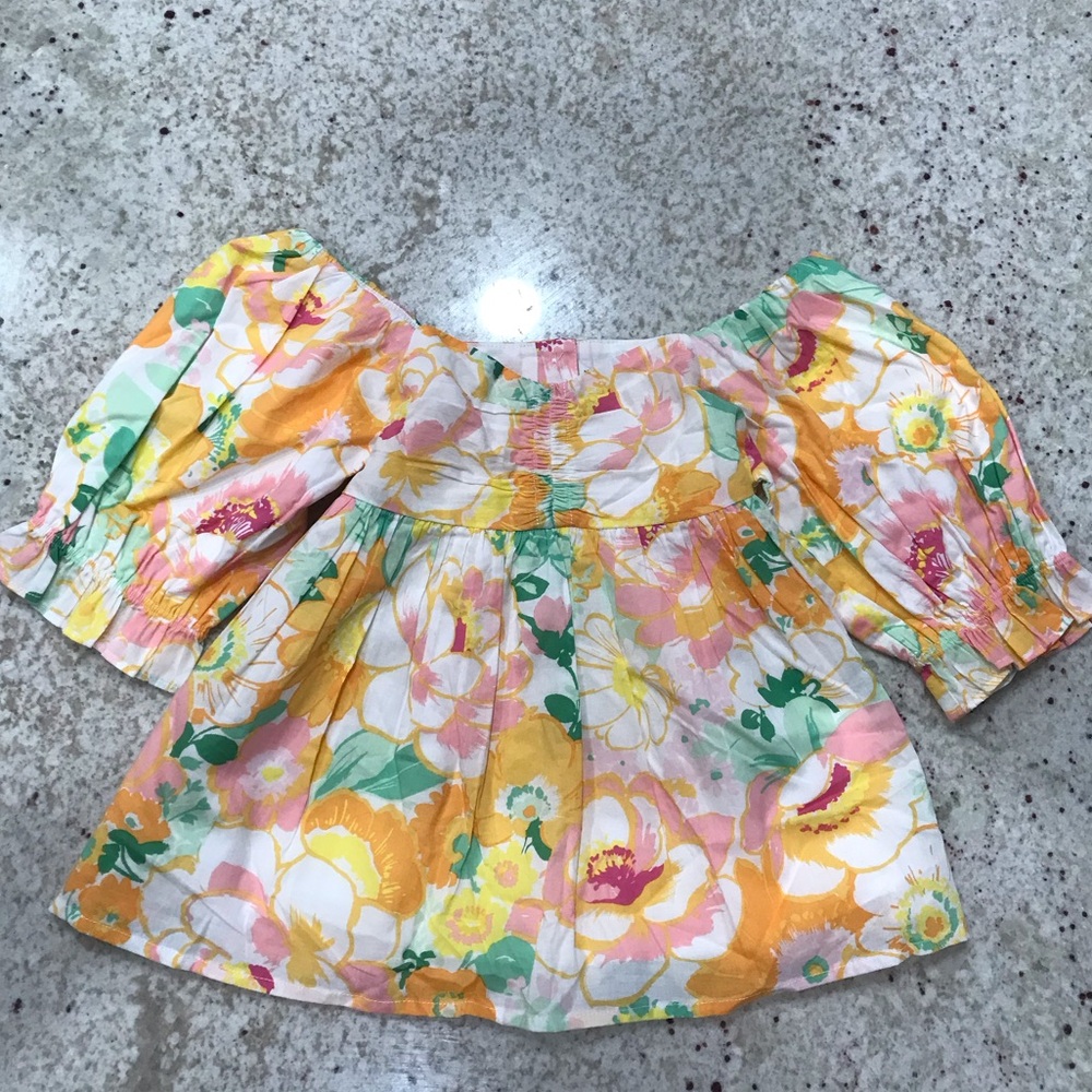 Janie And Jack Girls Puff Sleeve Floral Top